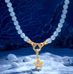 Coastal Pavé Starfish Claddagh Hand Clasp Interchangeable Dangle Charm Holder Aquamarine Chalcedony Beaded Necklace in Tarnish-Resistant Silver