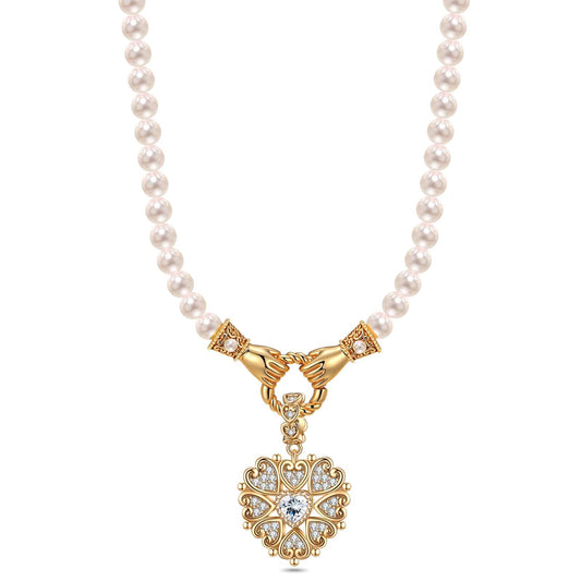 gona- Queen Of Glitter Tarnish-resistant Silver Pearl Necklace Set In 14K Gold Plated