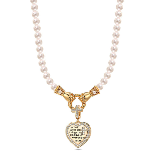 gona- God's Welfare Tarnish-resistant Silver Pearl Necklace Set In 14K Gold Plated