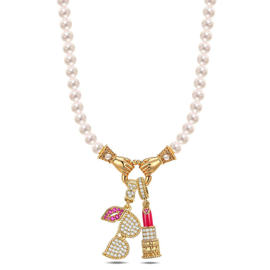 gona- Effortless Chic Tarnish-resistant Silver Pearl Necklace Set With Ename lIn 14K Gold Plated
