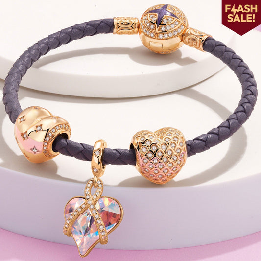 gon- Sterling Silver Love's Embrace Charms Bracelet Set In 14K Gold Plated (Includes bracelet and all charms shown)