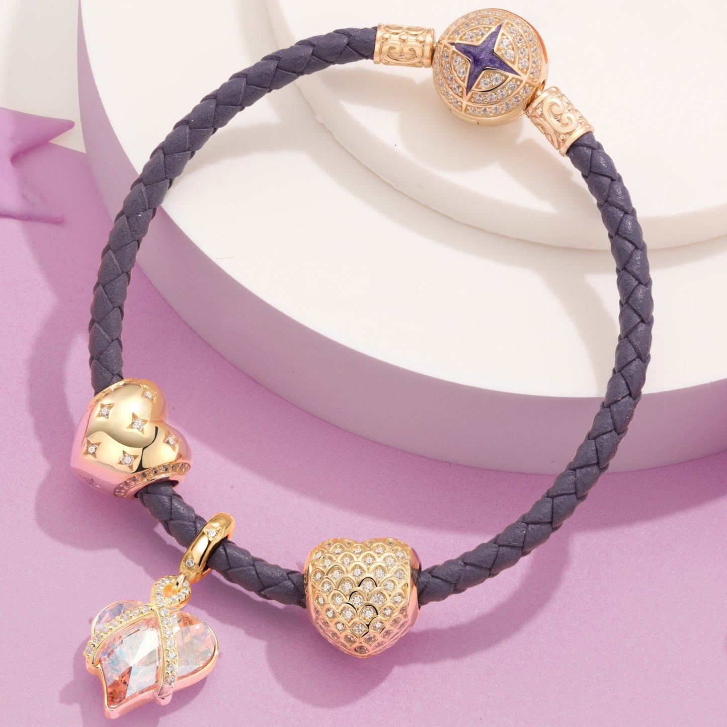 Sterling Silver Love's Embrace Charms Bracelet Set In 14K Gold Plated (Includes bracelet and all charms shown)