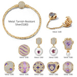 Purple Pearl Wonderland Tarnish-Resistant Silver Charm Bracelet Set In 14K Gold Plated (Includes bracelet and all charms shown)