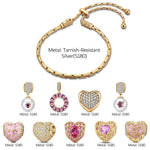 Sleeping Beauty Aurora Pink Heart Adjustable Tarnish-Resistant Silver Charm Bracelet Set In 14K Gold Plated (Includes bracelet and all charms shown)