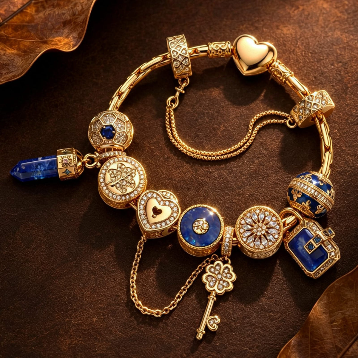 Sterling Silver Enchanted Treasure Curated Charm Bracelet Set with 14K Gold Plating (Includes Bracelet And All Charms Shown)