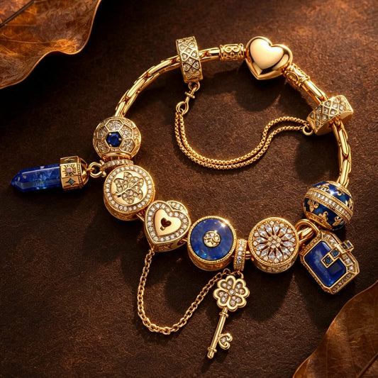 gona- Sterling Silver Enchanted Treasure Curated Charm Bracelet Set with 14K Gold Plating (Includes Bracelet And All Charms Shown)