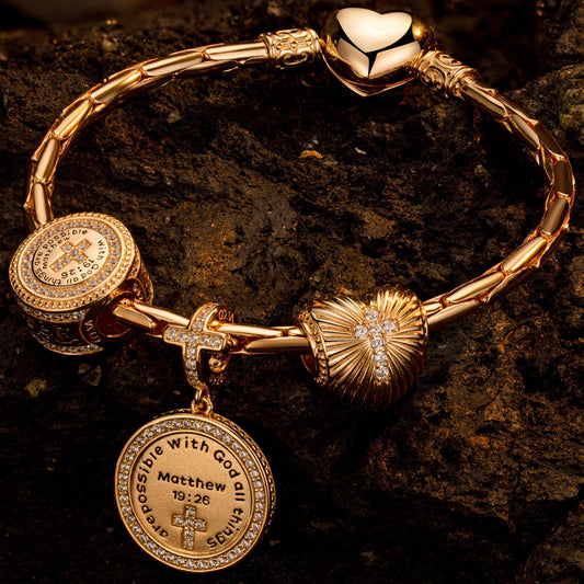gona- Sterling Silver God's Welfare Charms Bracelet Set In 14K Gold Plated (Includes bracelet and all charms shown)