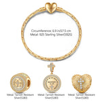 Sterling Silver God's Welfare Charms Bracelet Set In 14K Gold Plated
