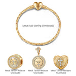 Sterling Silver God's Welfare Charms Bracelet Set In 14K Gold Plated (Includes bracelet and all charms shown)