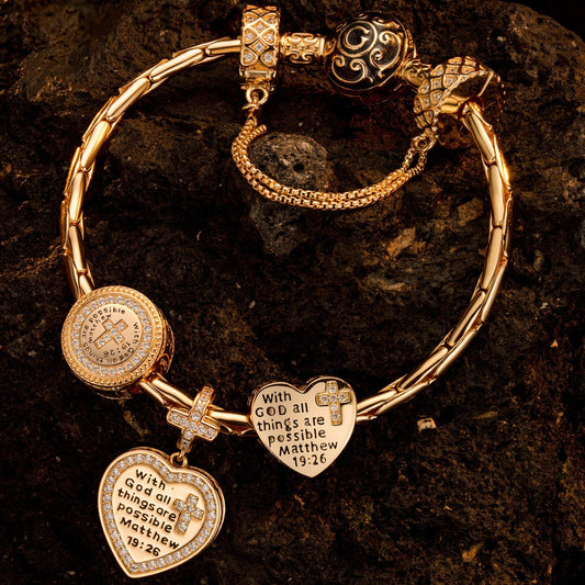 gona- Sterling Silver The Holy Bible Charms Bracelet Set With Enamel In 14K Gold Plated (Includes bracelet and all charms shown)