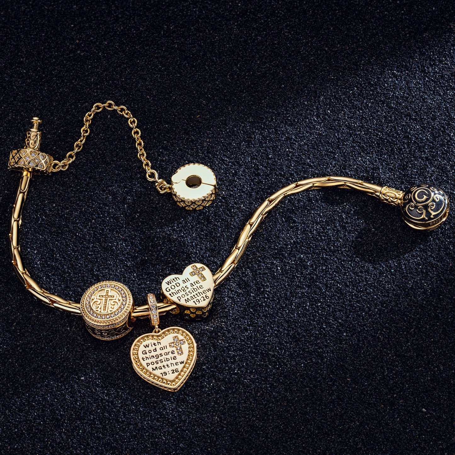 Sterling Silver The Holy Bible Charms Bracelet Set With Enamel In 14K Gold Plated (Includes bracelet and all charms shown)