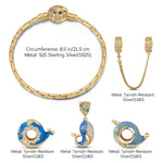Sterling Silver Blue Whale Family Charms Bracelet Set With Enamel In 14K Gold Plated