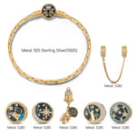 Sterling Silver Traveling In Space Charms Bracelet Set With Enamel In 14K Gold Plated (Includes bracelet and all charms shown)