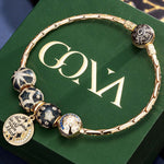 Sterling Silver Starry Night Charms Bracelet Set With Enamel In 14K Gold Plated