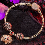 Sterling Silver Halloween & Skull Charms Bracelet Set With Enamel In Rose Gold Plated
