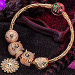 Sterling Silver Halloween Monster Family Charms Bracelet Set With Enamel In 14K Gold Plated (Includes bracelet and all charms shown)
