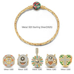 Sterling Silver Halloween Monster Family Charms Bracelet Set With Enamel In 14K Gold Plated (Includes bracelet and all charms shown)