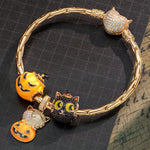 Sterling Silver Pumpkin Elf Charms Bracelet Set With Enamel In 14K Gold Plated (Includes bracelet and all charms shown)