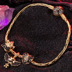 Sterling Silver Vampire Castle Charms Bracelet Set With Enamel In 14K Gold Plated (Includes bracelet and all charms shown)
