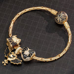 Sterling Silver Vampire Castle Charms Bracelet Set With Enamel In 14K Gold Plated (Includes bracelet and all charms shown)