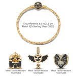 Sterling Silver Vampire Castle Charms Bracelet Set With Enamel In 14K Gold Plated