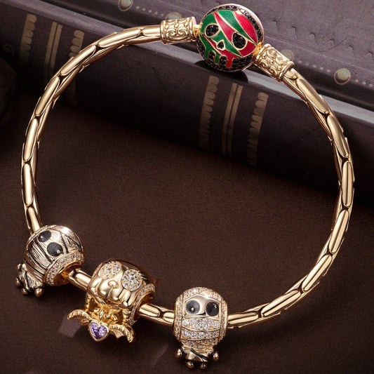 gon- Sterling Silver Mummy Messengers Charms Bracelet Set With Enamel In 14K Gold Plated