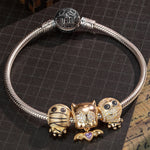 Sterling Silver Mummy Messengers Charms Bracelet Set With Enamel In White Gold Plated (Includes bracelet and all charms shown)
