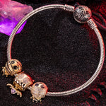 Sterling Silver Mummy Messengers Charms Bracelet Set With Enamel In White Gold Plated (Includes bracelet and all charms shown)