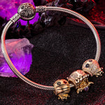 Sterling Silver Mummy Messengers Charms Bracelet Set With Enamel In White Gold Plated