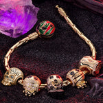 Sterling Silver The Spooky Family Charms Bracelet Set With Enamel In 14K Gold Plated