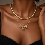 Sterling Silver Mummy and Skeleton Man Charms Necklace Set With Enamel In 14K Gold Plated