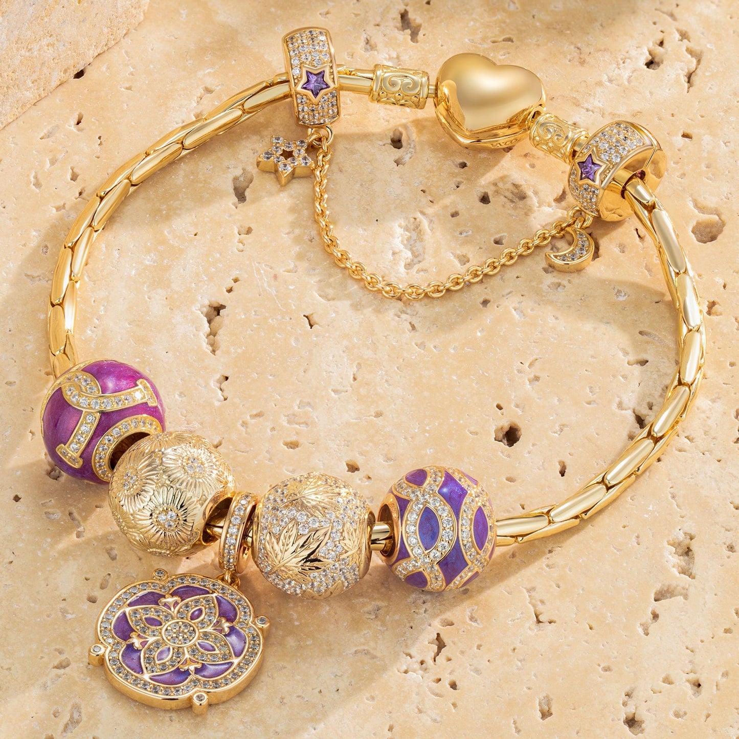 Sterling Silver Impressions Of Versailles Charms Bracelet Set With Enamel In 14K Gold Plated (Includes bracelet and all charms shown)