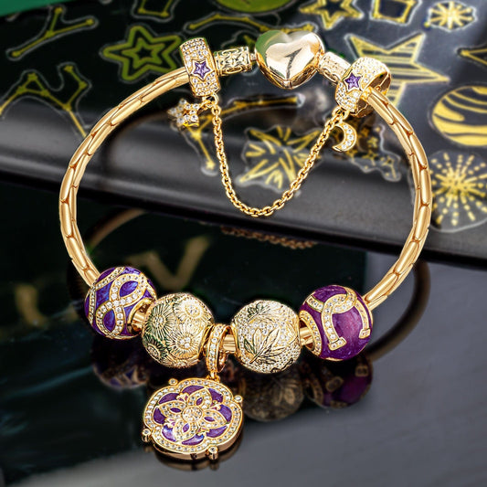 gona- Sterling Silver Impressions Of Versailles Charms Bracelet Set With Enamel In 14K Gold Plated (Includes bracelet and all charms shown)