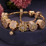 Sterling Silver Memories Of Versailles Charms Bracelet Set In 14K Gold Plated (Includes bracelet and all charms shown)