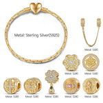 Sterling Silver Memories Of Versailles Charms Bracelet Set In 14K Gold Plated (Includes bracelet and all charms shown)