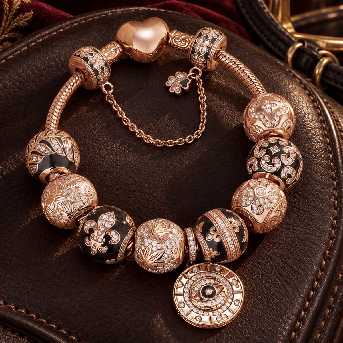 [💥As @evy_onelove's Pick] Memories Of Versailles Tarnish-resistant Silver Charms Bracelet Set With Enamel In Rose Gold Plated (Includes bracelet and all charms shown)