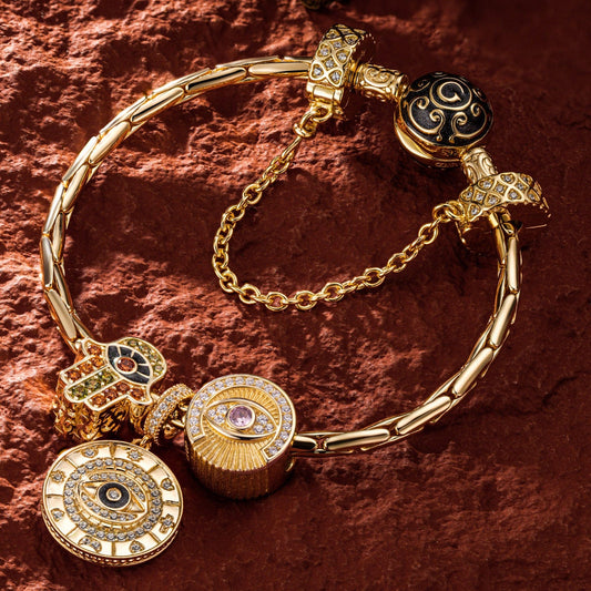 gon- Sterling Silver Star Of David Charms Bracelet Set With Enamel In 14K Gold Plated