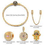 Sterling Silver Star Of David Charms Bracelet Set With Enamel In 14K Gold Plated (Includes bracelet and all charms shown)