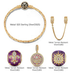 Sterling Silver Versailles Sunflower Charms Bracelet Set With Enamel In 14K Gold Plated (Includes bracelet and all charms shown)
