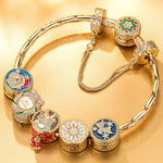 Sterling Silver Colorful Christmas Charms Bracelet Set With Enamel In 14K Gold Plated