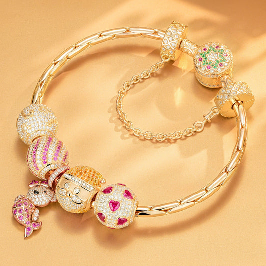 gona- Sterling Silver Colourful Christmas Charms Bracelet Set In 14K Gold Plated (Includes bracelet and all charms shown)