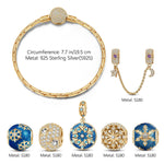 Sterling Silver Blue Ice Crystal Love Charms Bracelet Set With Enamel In 14K Gold Plated (Includes bracelet and all charms shown)