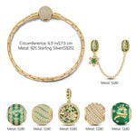 Sterling Silver Green Christmas Night Charms Bracelet Set With Enamel In 14K Gold Plated