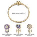 Sterling Silver Purple Dreamcatcher Charms Bracelet Set With Enamel In 14K Gold Plated (Includes bracelet and all charms shown)