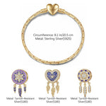 Sterling Silver Purple Dreamcatcher Charms Bracelet Set With Enamel In 14K Gold Plated (Includes bracelet and all charms shown)