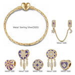 Sterling Silver Romantic Whispers Charms Bracelet Set With Enamel In 14K Gold Plated (Includes bracelet and all charms shown)