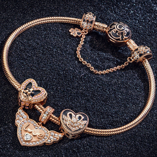 gon- Romantic Love Guardian Tarnish-resistant Silver Charms Bracelet Set With Enamel In Rose Gold Plated