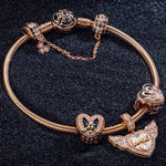 Romantic Love Guardian Tarnish-resistant Silver Charms Bracelet Set With Enamel In Rose Gold Plated (Includes bracelet and all charms shown)