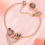 Romantic Love Guardian Tarnish-resistant Silver Charms Bracelet Set With Enamel In Rose Gold Plated (Includes bracelet and all charms shown)