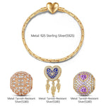 Sterling Silver Romantic Love Charms Bracelet Set With Enamel In 14K Gold Plated (Includes bracelet and all charms shown)